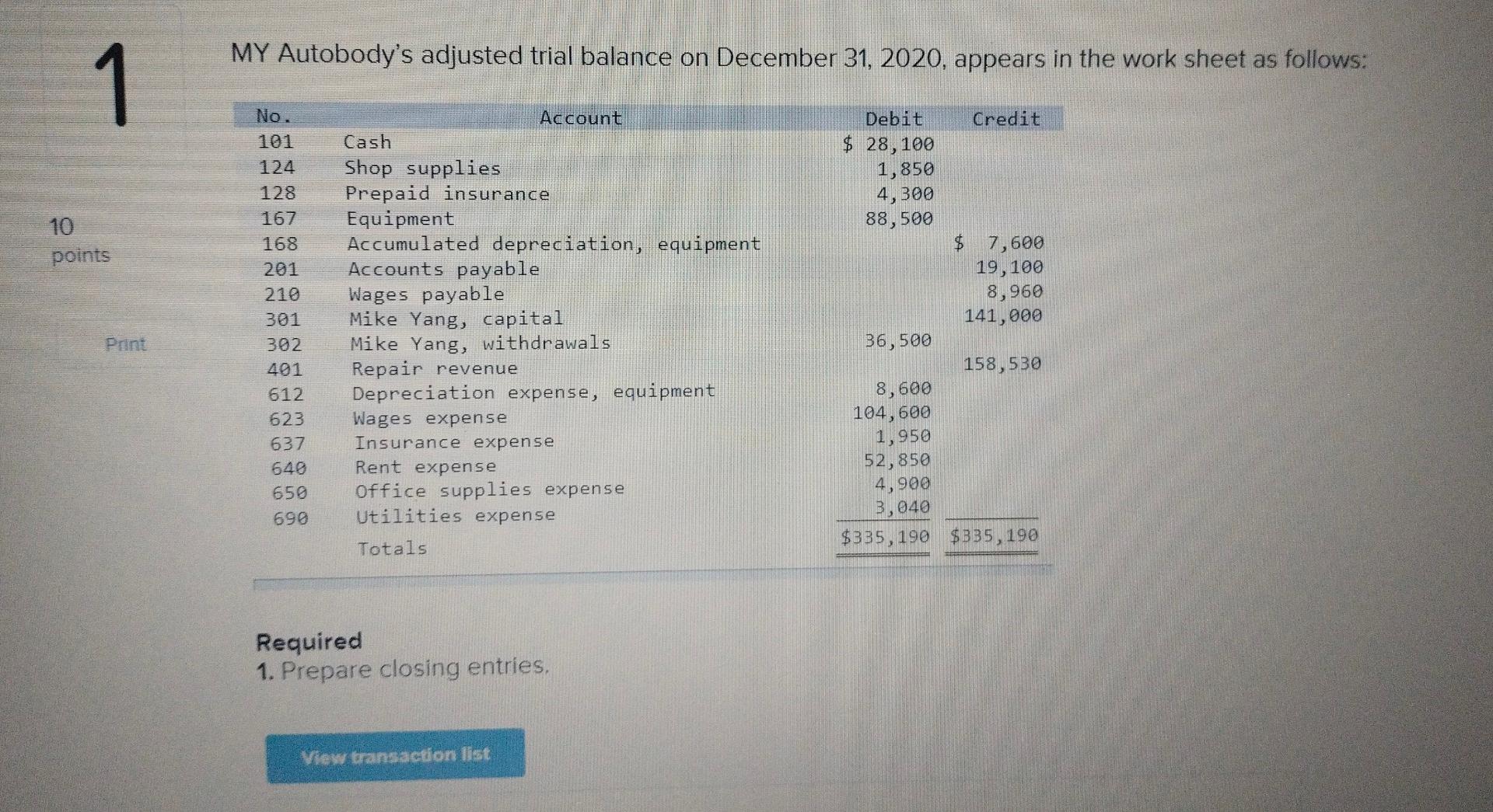 1. prepare closing entries. 2. prepare the post closing trial balance