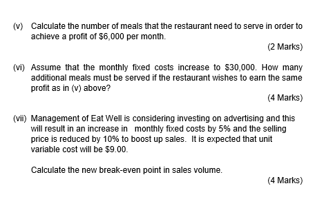 term 'cost volume profit (CVP) analysis'. (2 marks) (b) The Eat Well