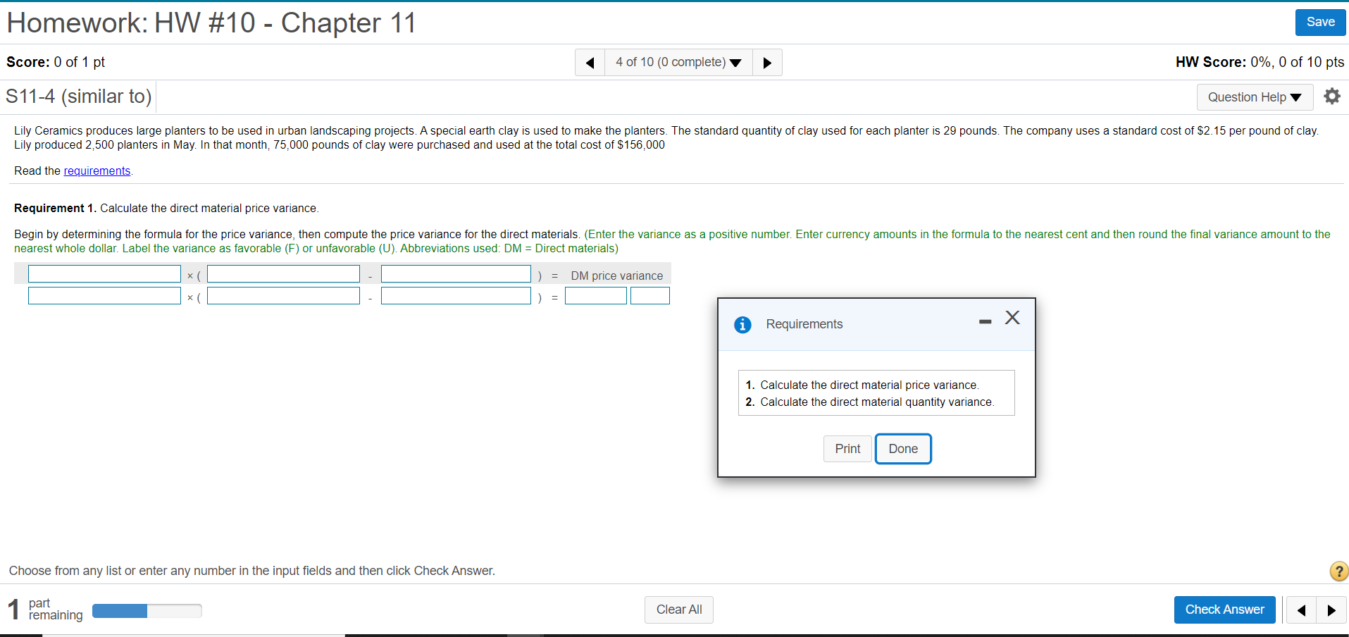 Both requirements, please Homework: HW #10 - Chapter 11 Save Score: