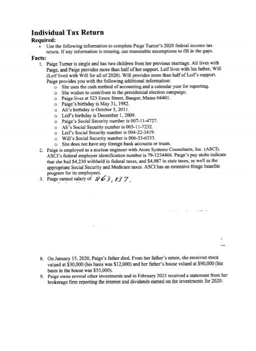  complete the year 2020 tax problem with the forms provided (fille