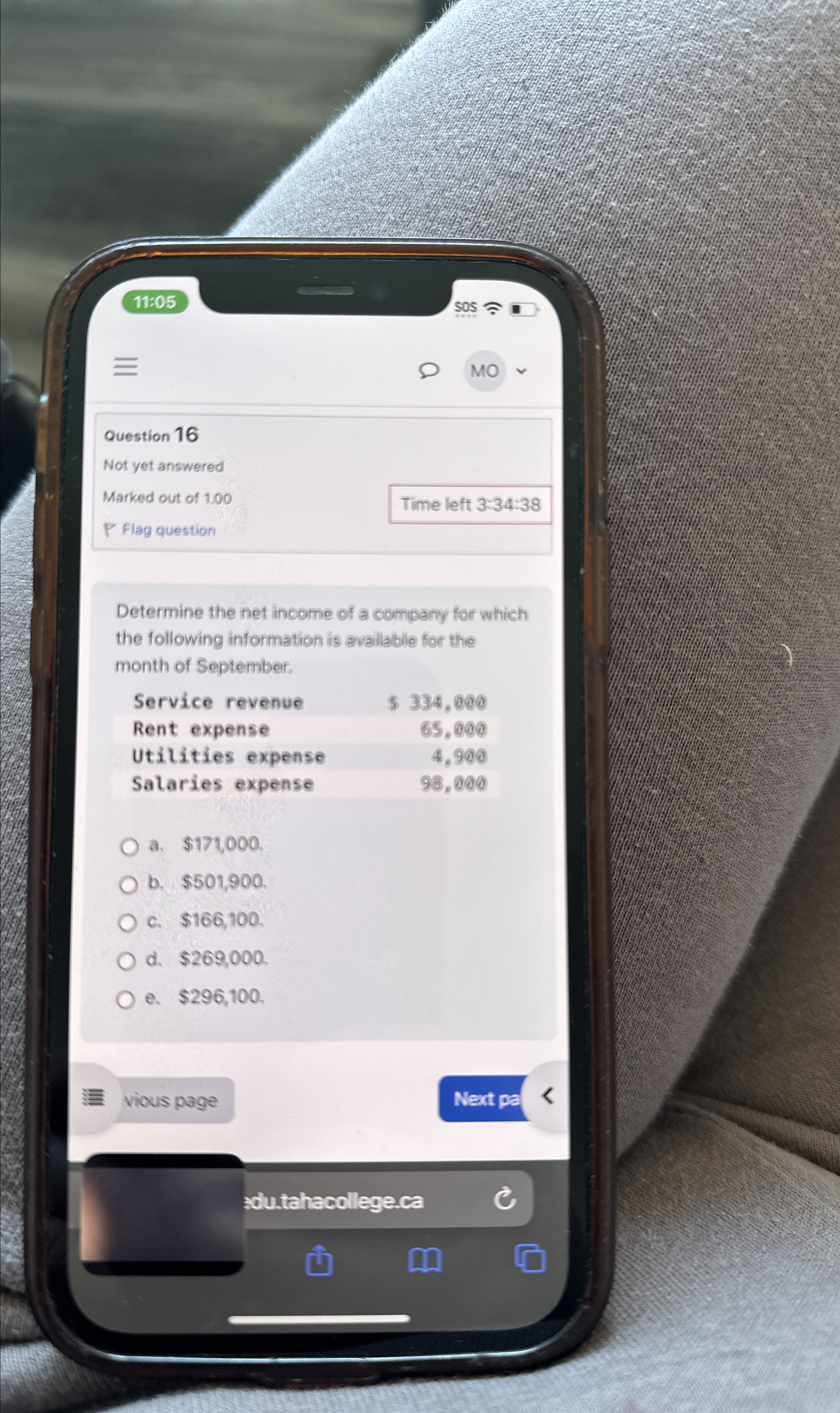  11:05 Question 16 Not yet answered Marked out of 1.00 Time