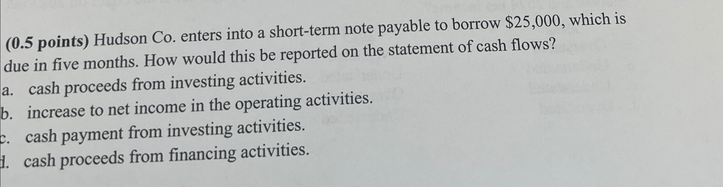  (0.5 points) Hudson Co. enters into a short-term note payable to