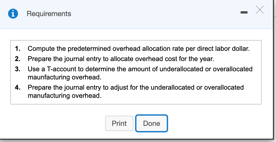 A Requirements 1. Compute the predetermined overhead allocation rate per direct