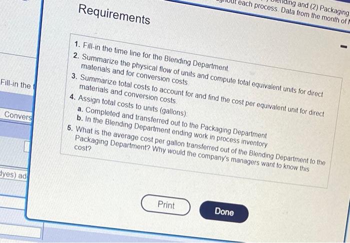 for the Blending Department 2. Summarize the physical flow of units and