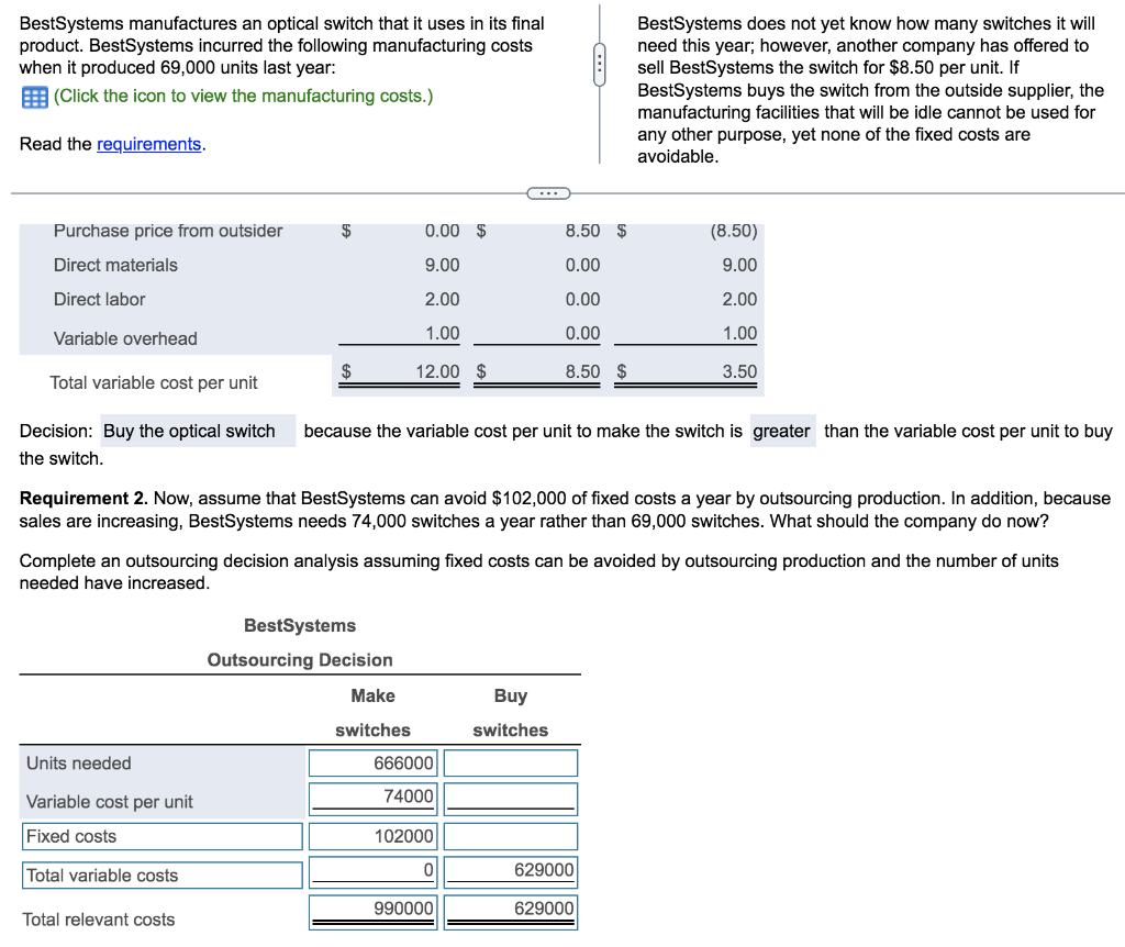 question BestSystems manufactures an optical switch that it uses in its final
