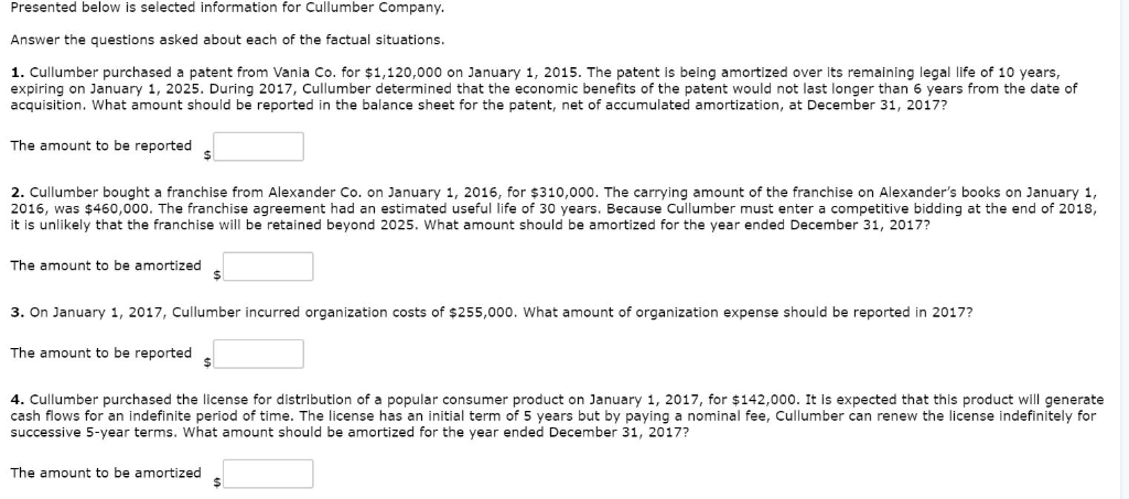  Presented below is selected information for Cullumber Company Answer the questions