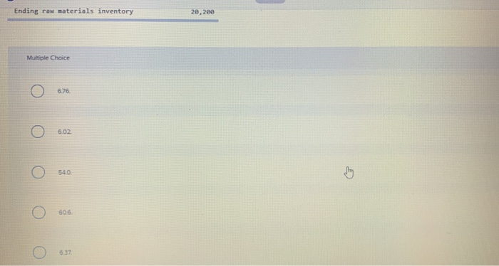Inventory Raw materials used Beginning raw materials inventory Ending raw materials inventory