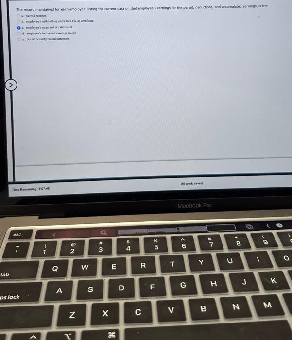  tab The record maintained for each employee, listing the current data