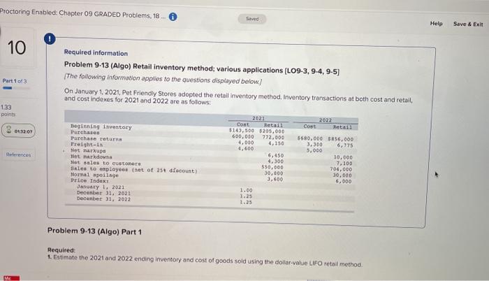 Need answers Proctoring Enabled: Chapter 09 GRADED Problems, 18. Sted Help Save