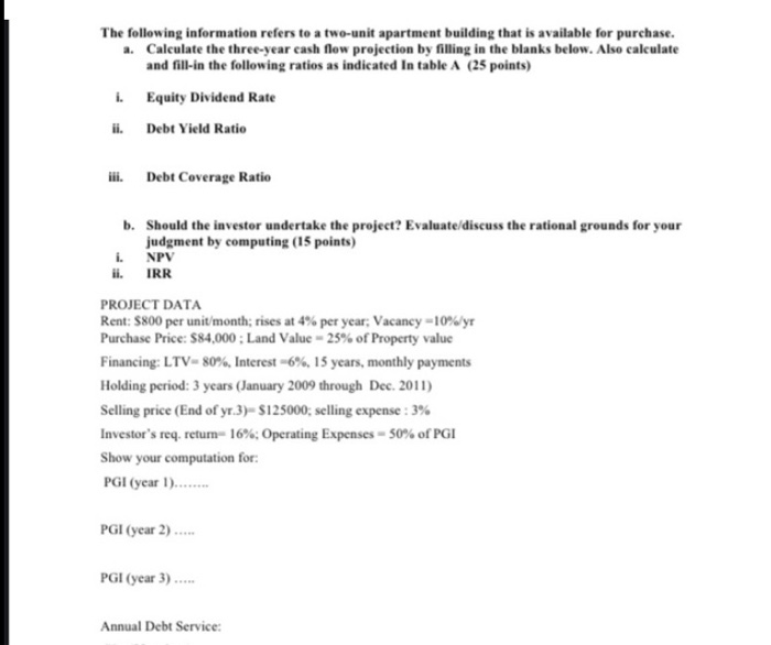 Present Value to Equity and Intemal Rate of Return to Equity Position?