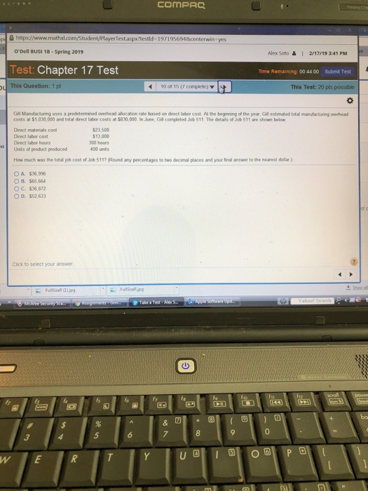  COMPRC D https n/Student/PlayerTestaspxtestd-197195694ecenterwin yes O'Dell BUSI 18-Spring 2019 Alex Soto&1