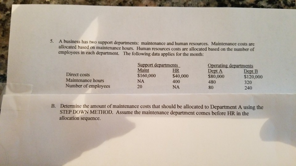 how do I do this one 5. A business has two support