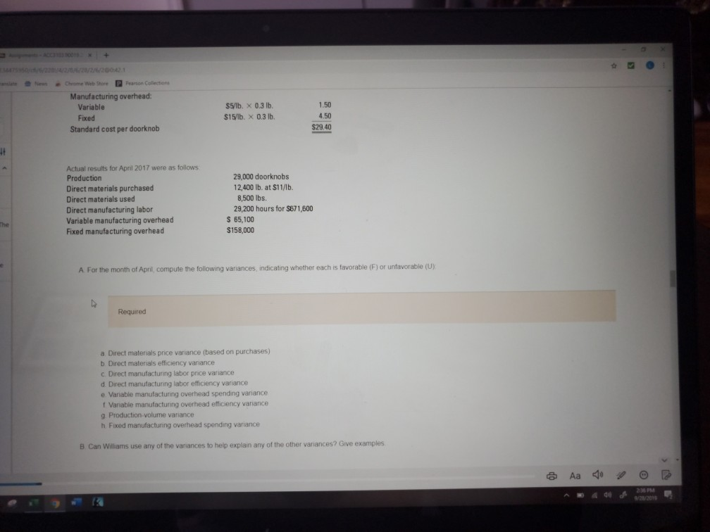 Collections 8:34 Flexible-budget variances, review of Chapters 7 and 80. En Williams