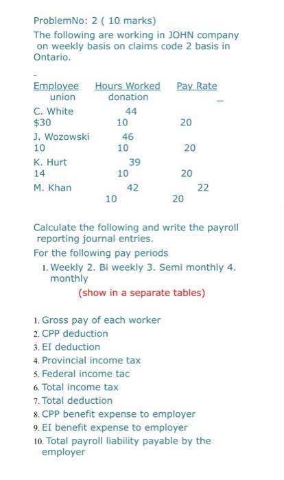  Problem No: 2 ( 10 marks) The following are working in