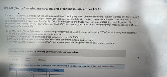  2 OS 2-8 (Static) Analyzing transactions and preparing journal entries LO