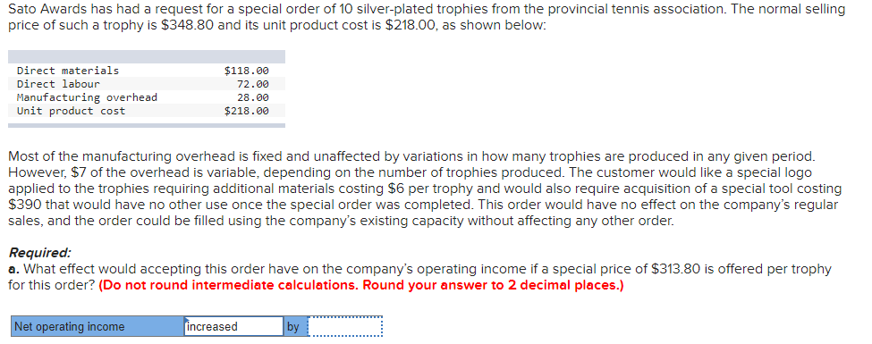 Sato Awards has had a request for a special order of