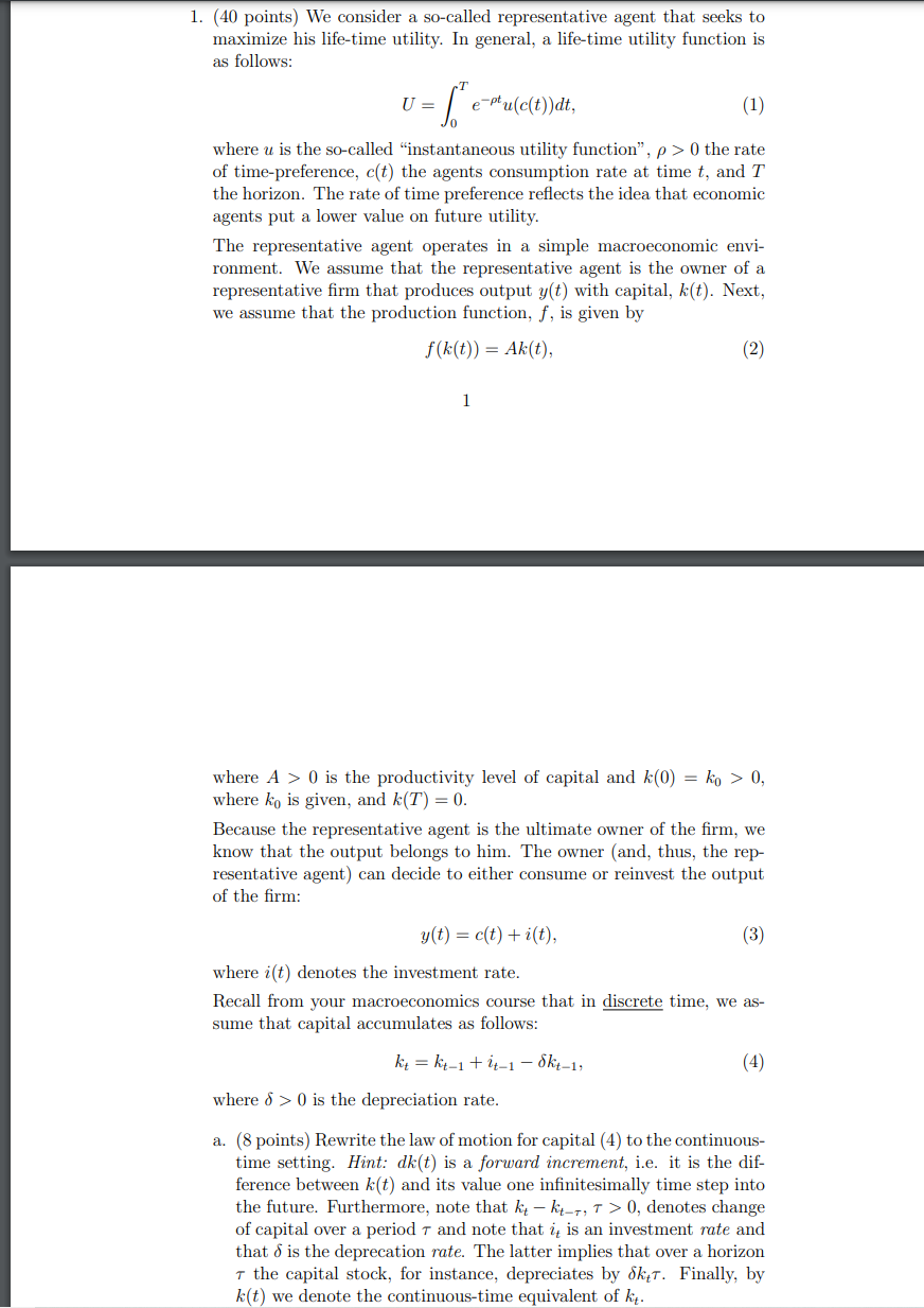 only need question (b) 1. (40 points) We consider a so-called representative