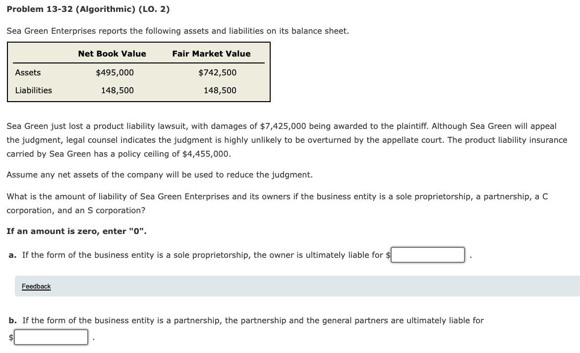  Problem 13-32 (Algorithmic) (LO. 2) Sea Green Enterprises reports the following