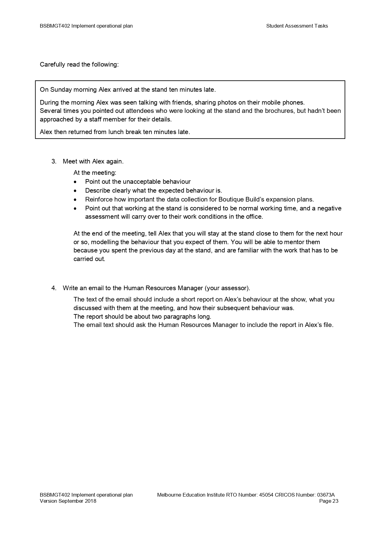 GT402 Implement operational plan Stu dent Assessment Tasks Assessment Task 3 Instructions