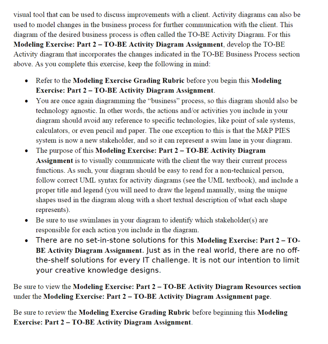 revisit the scenario given in the Modeling Exercise: Part 1 AS-IS Activity