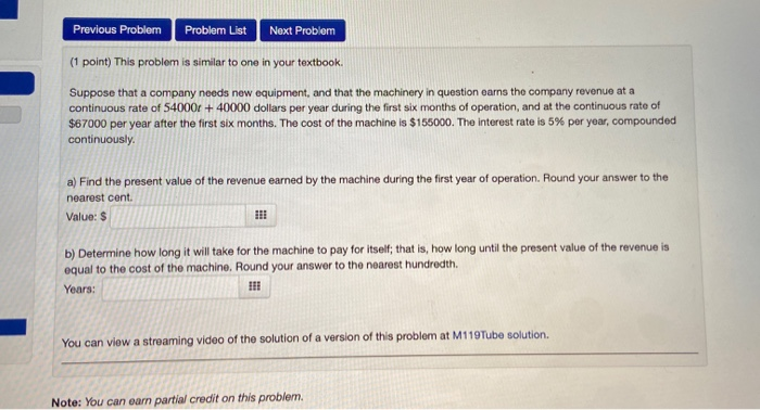  Previous Problem Problem List Next Problem (1 point) This problem is