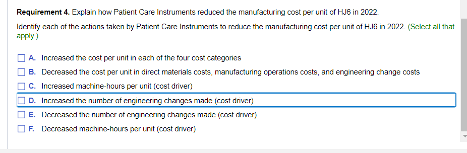 Question on image Requirement 4. Explain how Patient Care Instruments reduced the