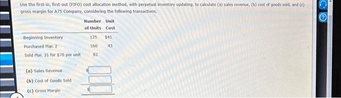 5-chapter 10 Use the first-in, first-out (FIFO) cost allocation method, with perpetual
