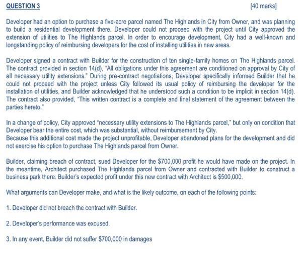 Developer had an option to purchase a five-acre parcel named The
