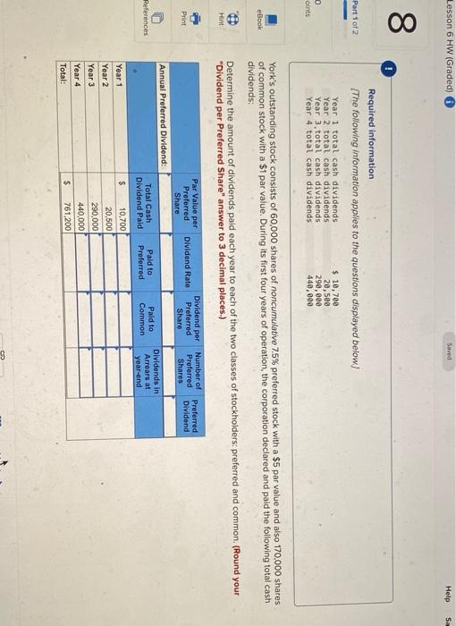  Lesson 6 HW (Graded) Saved Help 5a 8 Required information Part