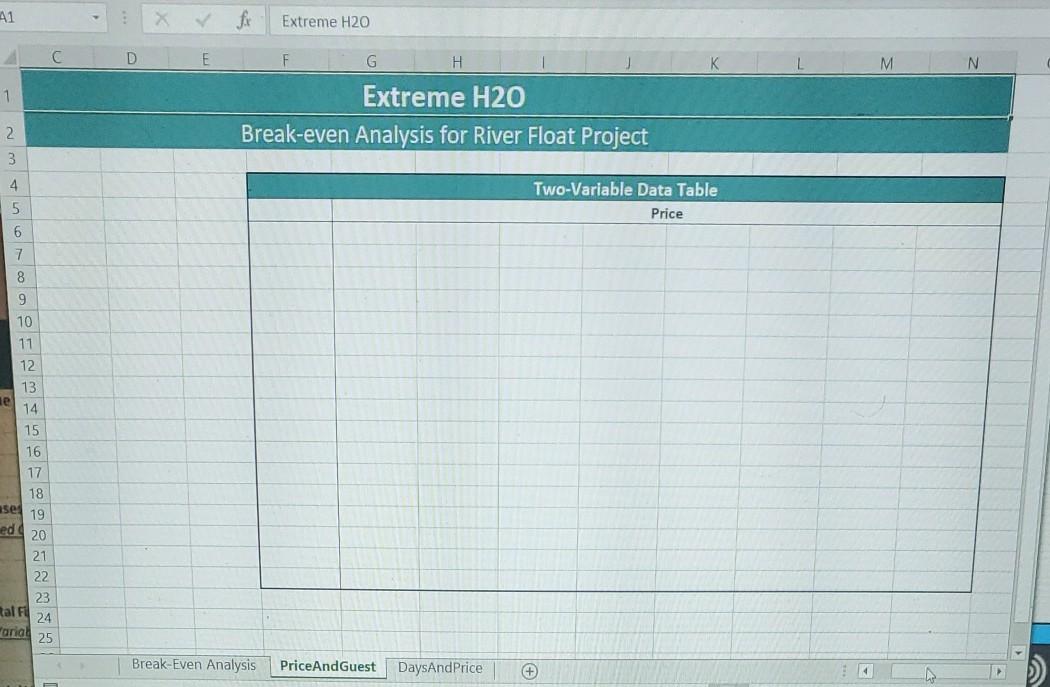 E F H Extreme H20 Break-even Analysis for River Float Project Number