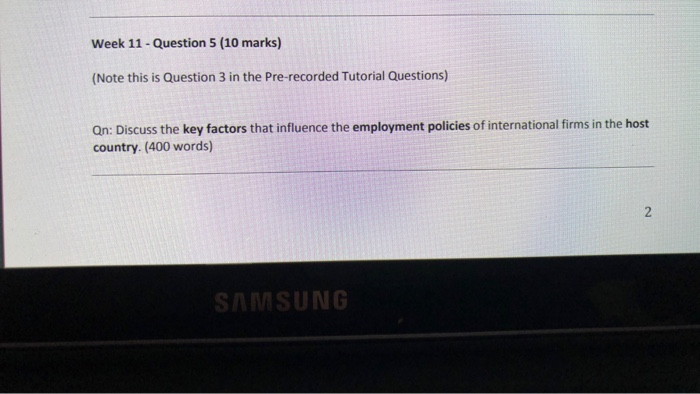  Week 11 - Question 5 (10 marks) (Note this is Question