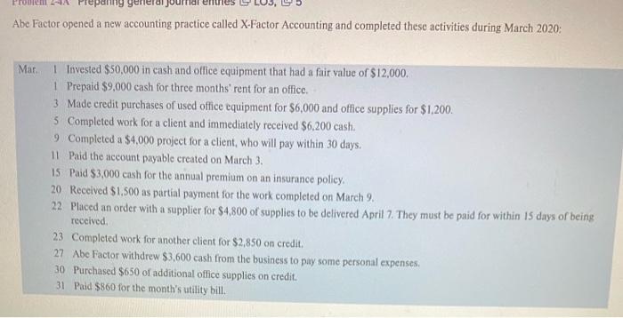  please solve problem 2-6A Preparing gener Abc Factor opened a new