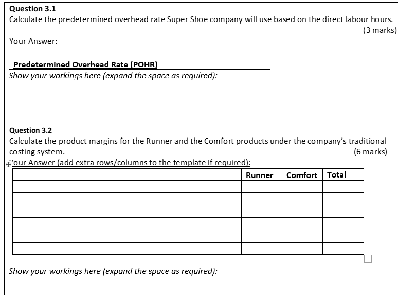 types of shoes-the Runner and the Comforter. Data concerning these two product