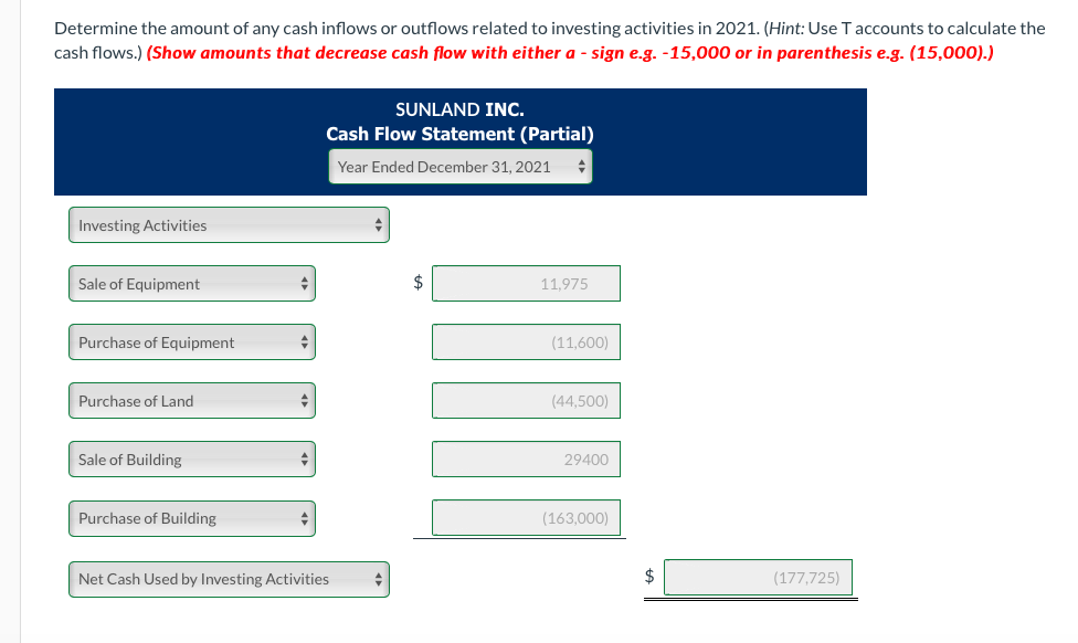 were reported in Sunland Inc.'s financial statements at year end: 2021 2020