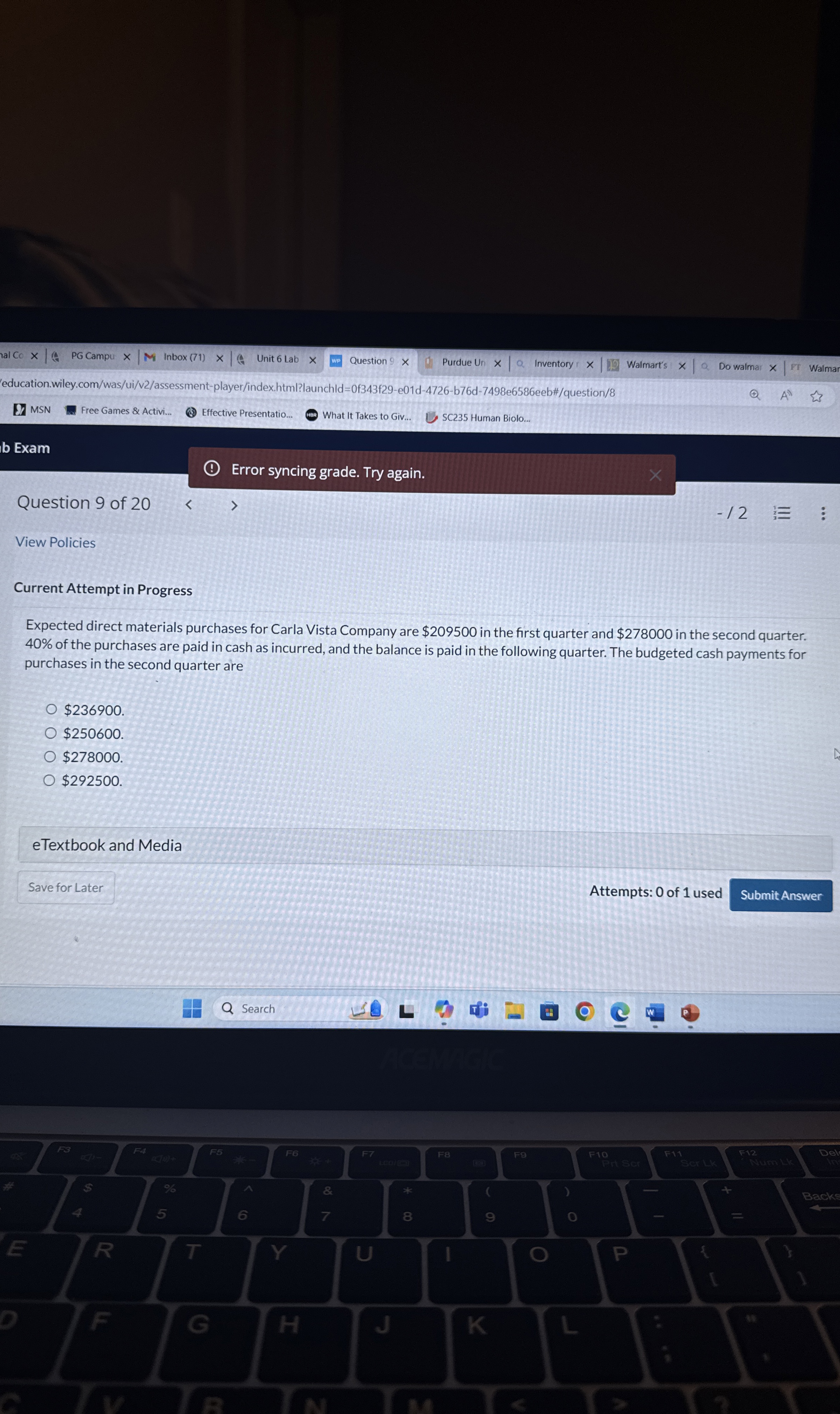  Current Attempt in Progress Expected direct materials purchases for Carla Vista