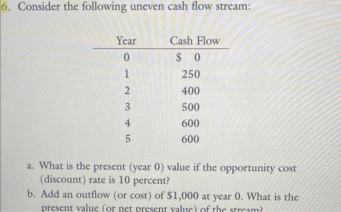 Please answer and show the formulas on an excel spreadsheet 6. Consider
