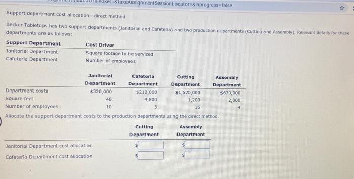  Refe&takeassignmentSession.ocatoru&inprogress=false Support department cost allocation direct method Becker Tabletops has two