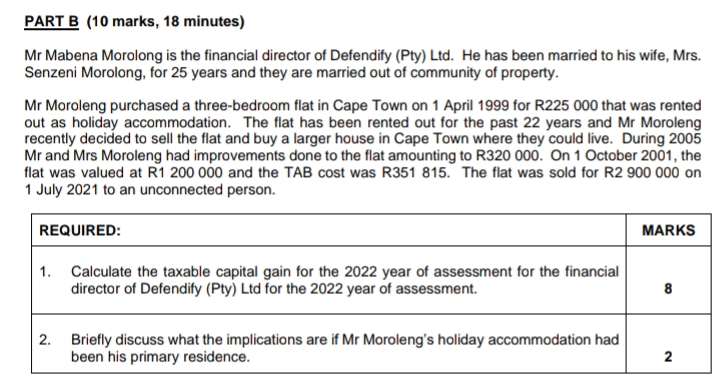  PART B (10 marks, 18 minutes) Mr Mabena Morolong is the