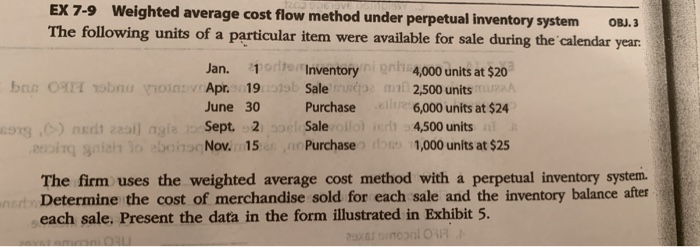  EX 7-9 Weighted average cost flow method under perpetual inventory system