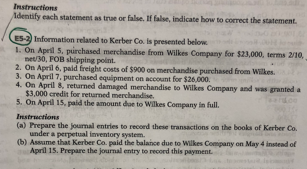  Instructions Identify each statement as true or false. If false, indicate