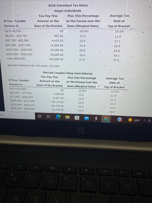 need help on two quantitative problems. will upvote Asap 2018 Individual Tax