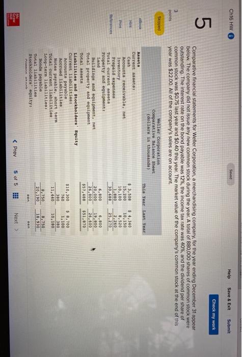  Ch16 HW Seved Help Save & Exit Submit Check my work