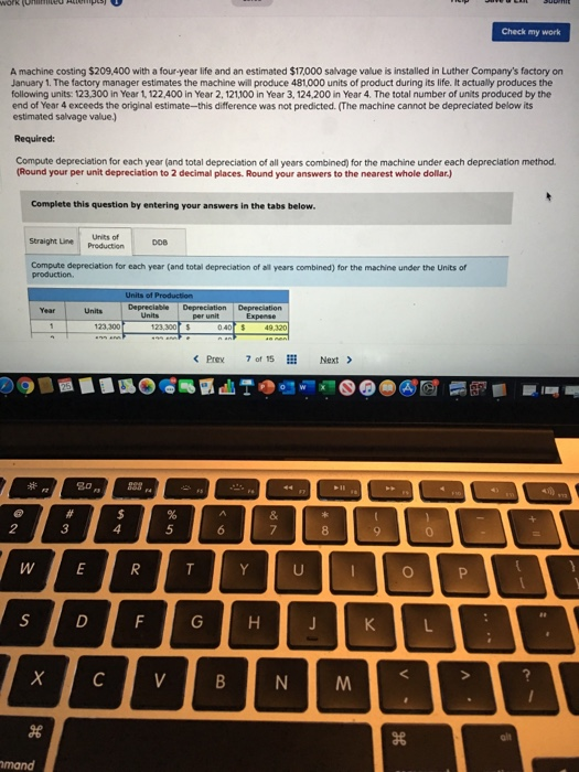 work jump Check my work A machine costing $209,400 with a