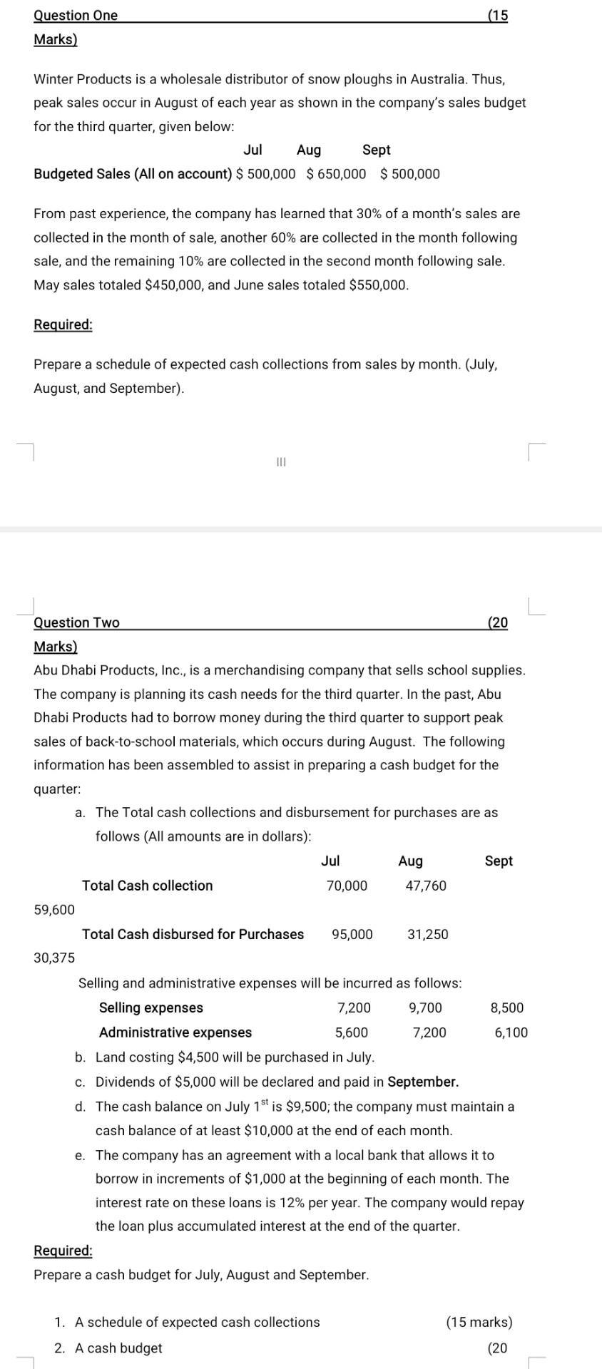 I need solution for all questions Question One (15 Marks) Winter Products