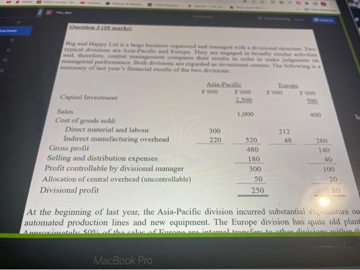 sub - managerial accounting alx Question 2 (20 marks) Big and Happy