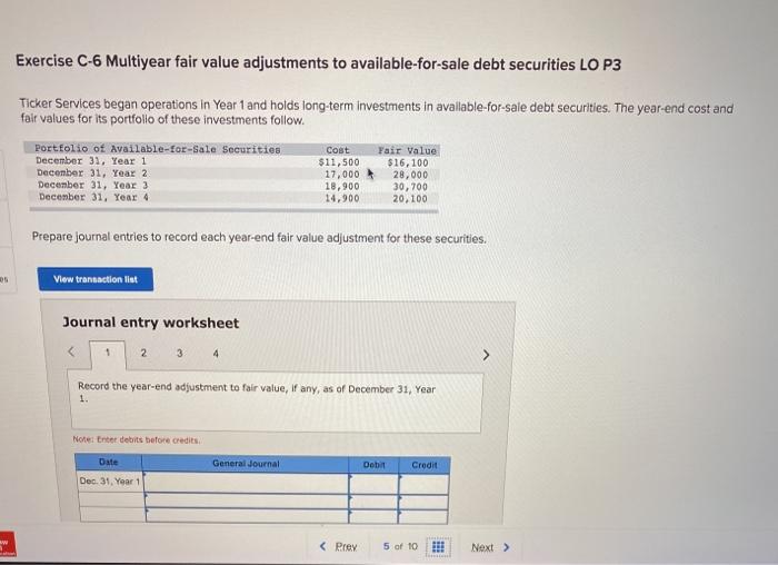  Exercise C-6 Multiyear fair value adjustments to available-for-sale debt securities LO