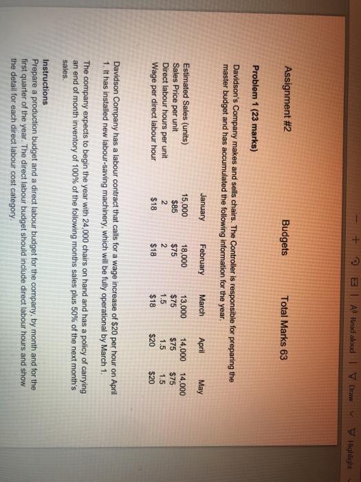  + EI A Read aloud y Draw Highlight Assignment #2 Budgets