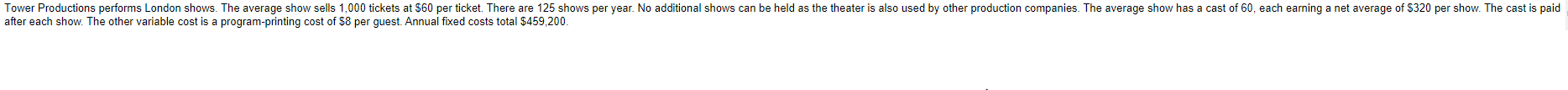 Requirement 1. Compute revenue and variable costs for each show. Requirements