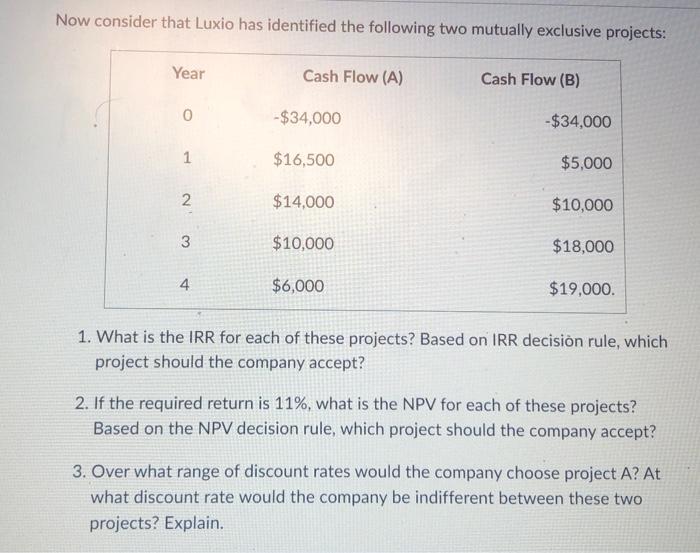  Now consider that Luxio has identified the following two mutually exclusive