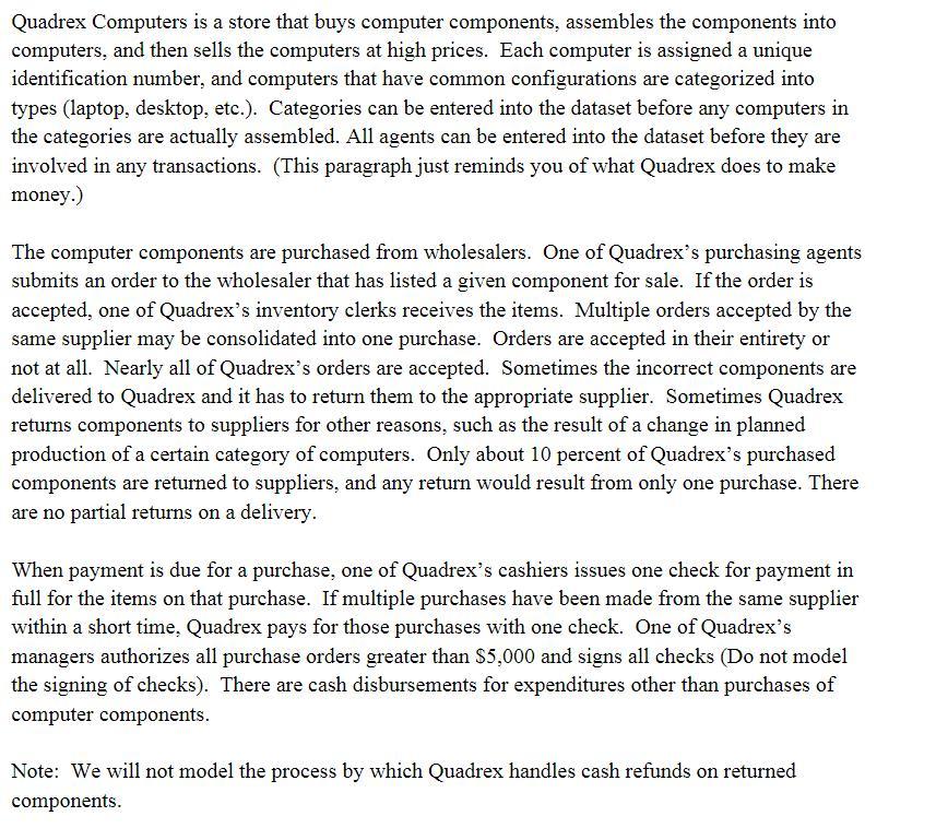  Quadrex Computers is a store that buys computer components, assembles the